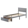 Elegant Twin-Size Platform Bed, Featuring Convenient Under-Bed Drawer, Stylish Gray Finish