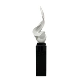 White Flame Floor Sculpture With Stand, 65" Tall (Color: Black)