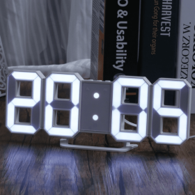 1pc 3D LED Digital Clock; Bedroom LED Clock For Home Decor (Gray: White)