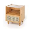 Simple Retro Bamboo Rattan Nightstand with Drawer