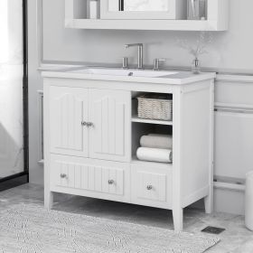 36" Bathroom Vanity with Ceramic Basin (Gray: White)