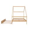 Full Size Wooden House Bed With Twin Size Trundle