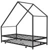 Metal House Bed With Trundle;  Twin Size House Bed