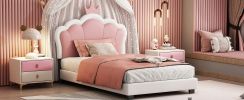 Upholstered Princess Twin Bed With Crown Headboard