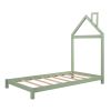 Twin Size Wood Platform Bed with House-shaped Headboard
