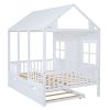 Full Size Wood House Bed With Twin Size Trundle