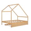 Full Size Wooden House Bed With Twin Size Trundle