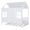 Full Size Wood House Bed With Twin Size Trundle