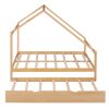 Full Size Wooden House Bed With Twin Size Trundle