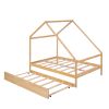 Full Size Wooden House Bed With Twin Size Trundle