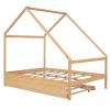 Full Size Wooden House Bed With Twin Size Trundle